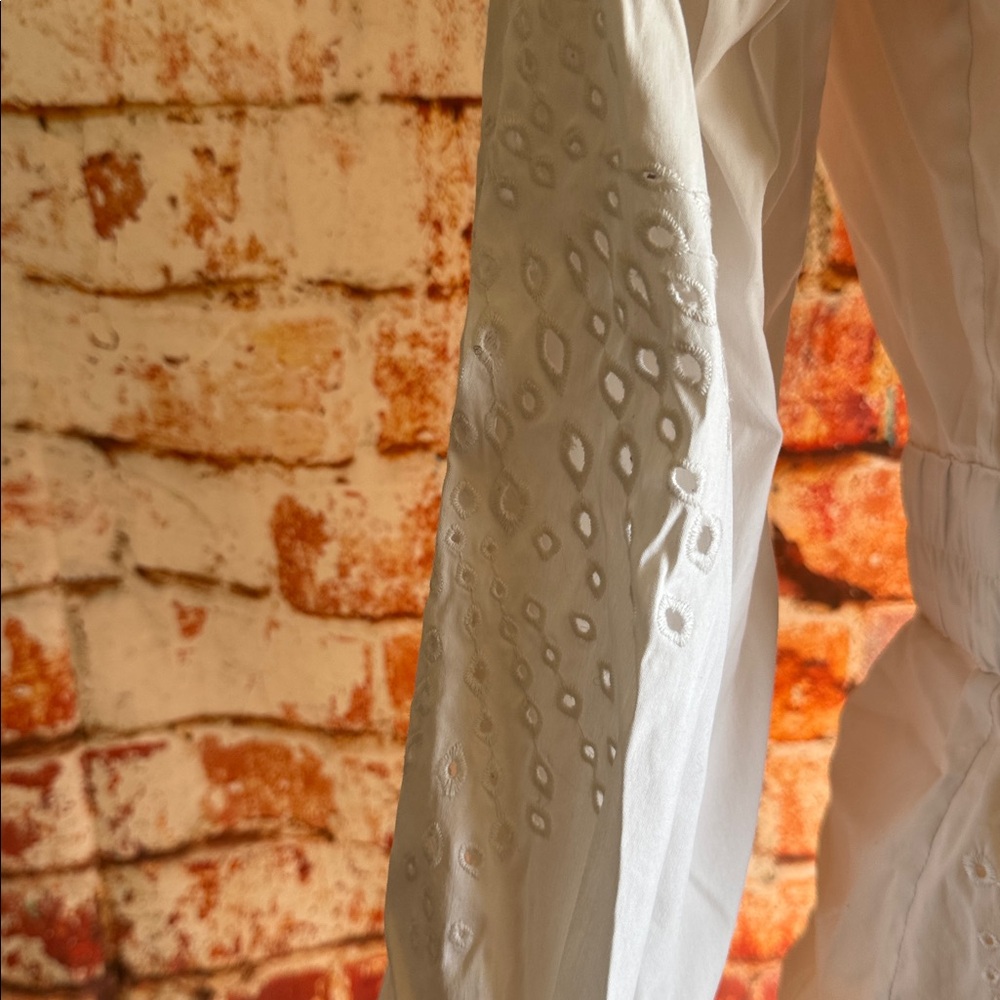 White House Black Market Tie-Waist Embroidered Poplin Shirt - Picture 5 of 7
